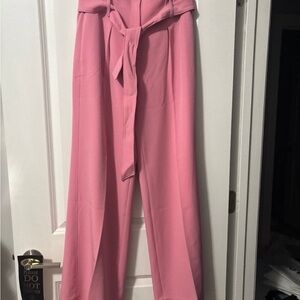 White House Black Market Rose-Pink Straight-Leg Tie-Waist Pants